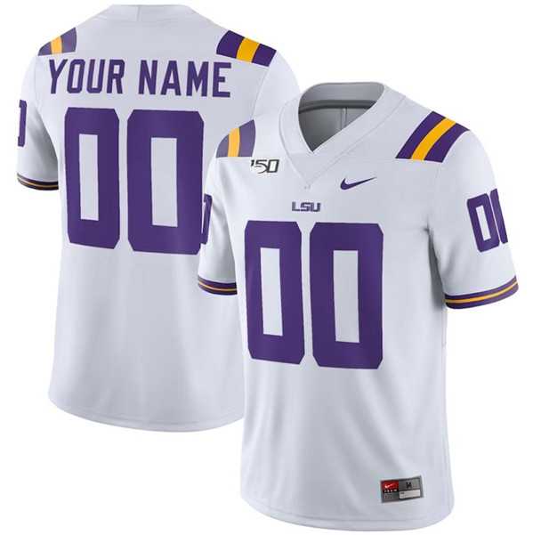 Mens LSU Tigers Custom White With 150th Patch Limited Stitched Jersey->->Custom Jersey